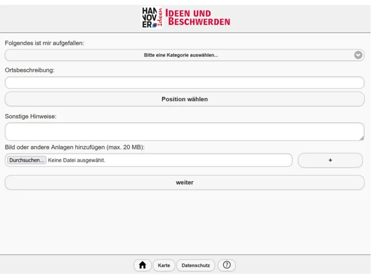 Ein Screenshot der M&auml;ngelhinweiskarte im Internet.