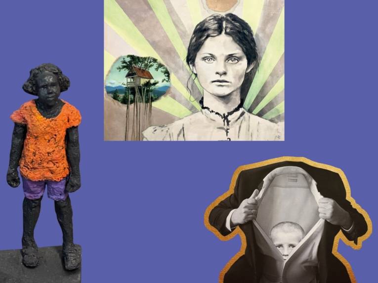 Zu sehen ist eine Collage aus künstlerischen Arbeiten die bei der Sommerausstellung 2026 vom Kunstverein Neustadt am Rübenberge e.V. gezeigt werden.