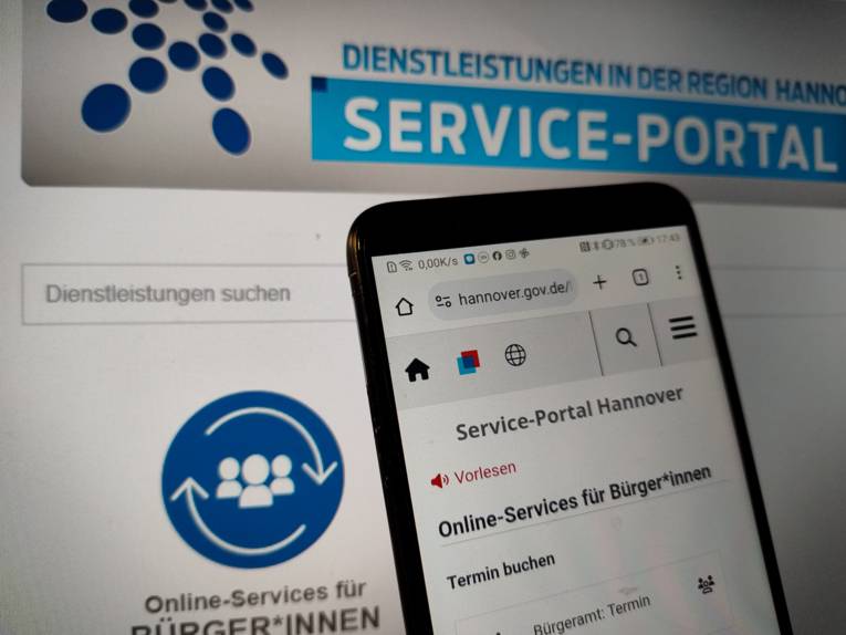 Bildschirmfoto vom Serviceportal der Landeshauptstadt Hannover und der Region Hannover