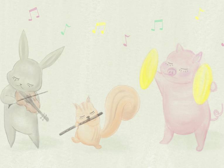 Gezeichnete Tiere mit Musikinstrumenten
