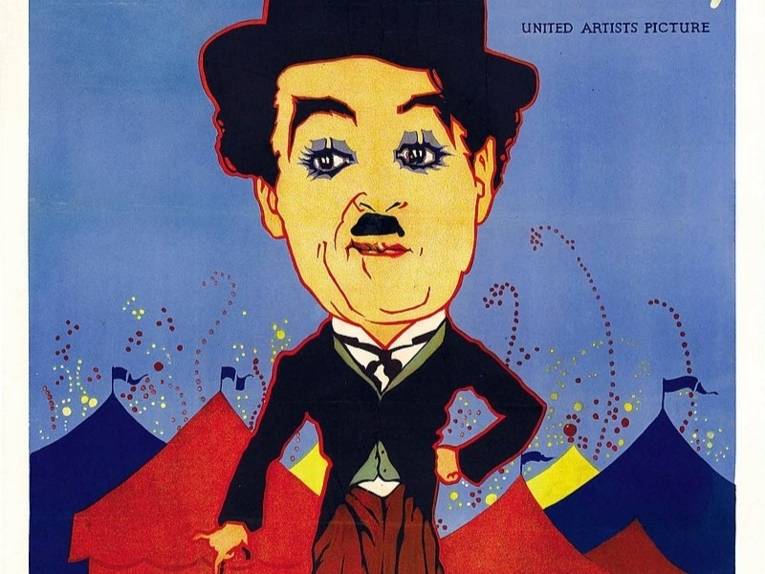 Zu sehen ist ein gezeichnetes Plakat von Charlie Chaplin.