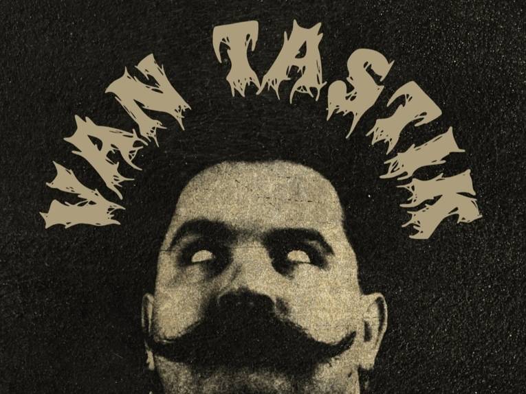 Zu sehen ist ein stilisiertes Bild vom Musiker Van Tastic mit einer Überschrift mit seinem Namen