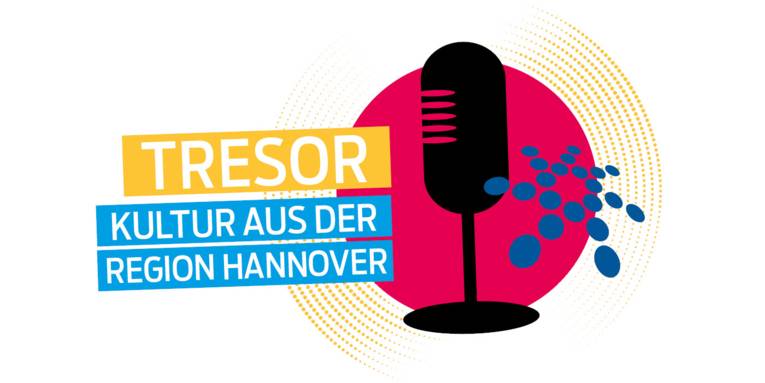 Text "Tresor. Kultur aus der Region Hannover", daneben ist ein Mikrofon und das Logo der Region Hannover.