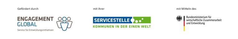 Logos von Engagement Global, Servicestelle Kommunen in der Einen Welt und Bundesministerium für wirtschaftliche Zusammenarbeit und Entwicklung (BMZ)