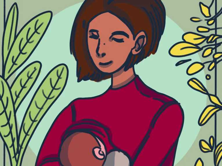 Grafik: Ein Baby wird gestillt.