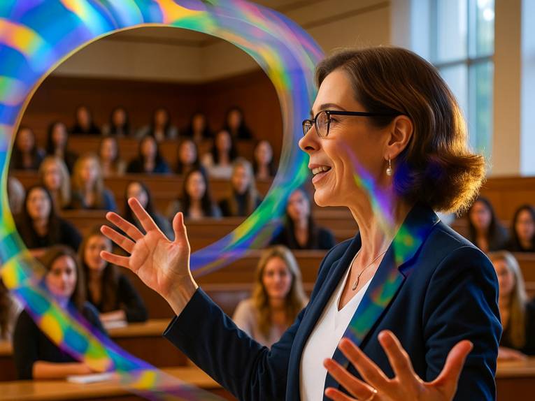 Frau spricht vor Zuhörenden