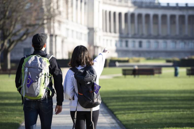 Young people walking in a park