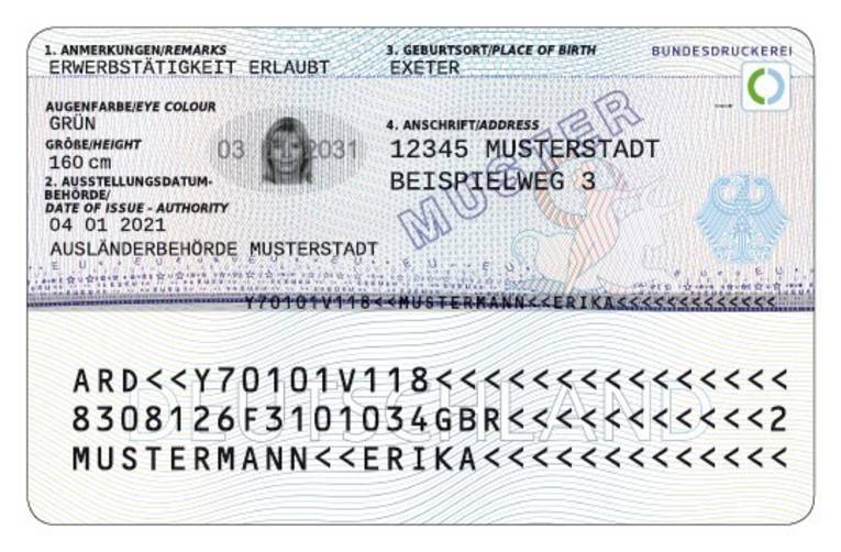 Aufenthaltsdokument für britische Staatsangehörige in Deutschland nach dem Brexit - Rückseite