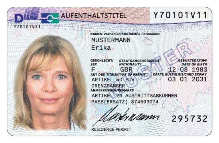 Aufenthaltsdokument für britische Staatsangehörige in Deutschland nach dem Brexit - Vorderseite