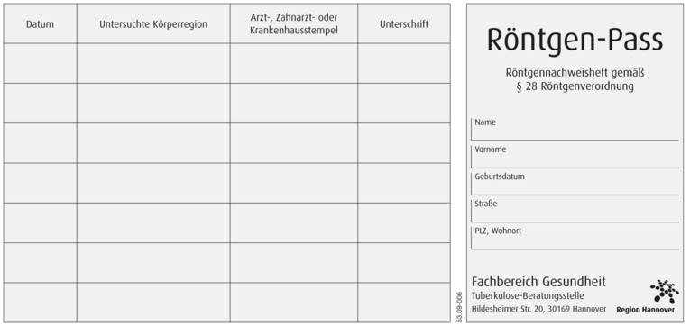 Deckblatt Röntgenpass