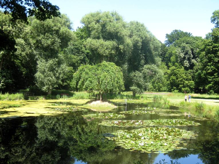 Gartenanlage mit großer Wasserfläche