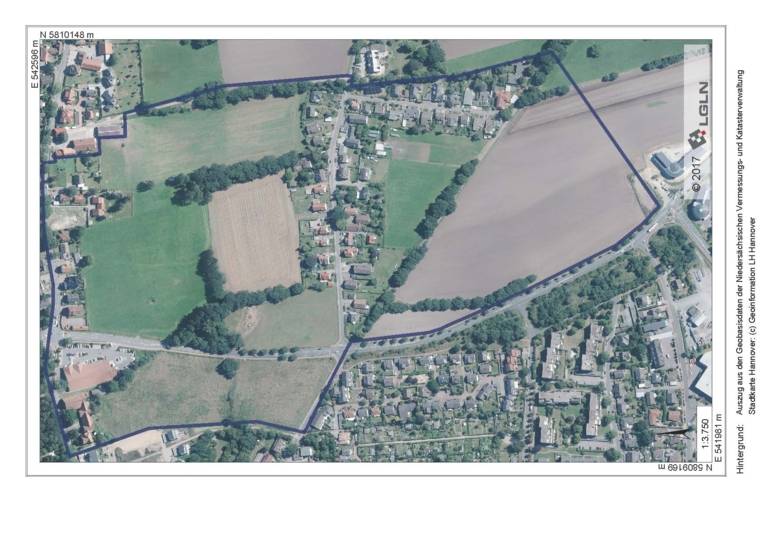 Luftbild, auf dem ein Gebiet einrahmt wurde