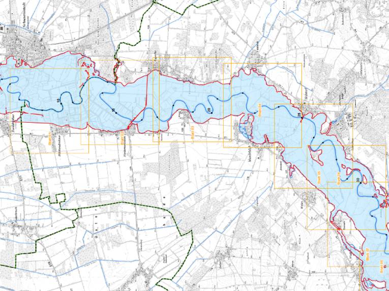 Orte am Leineufer im Extrem-Hochwasser HQ200:

Amedorf

Averhoy

Brase

Dinsdorf

Esperke

Evensen

Helstorf

Luttmersen

Mandelsloh

Mariensee

Niedernstöcken 

Norddrebber 

Schwarmstedt 

Stöckendrebber 

Vesbeck

Warmeloh

Wulfelade