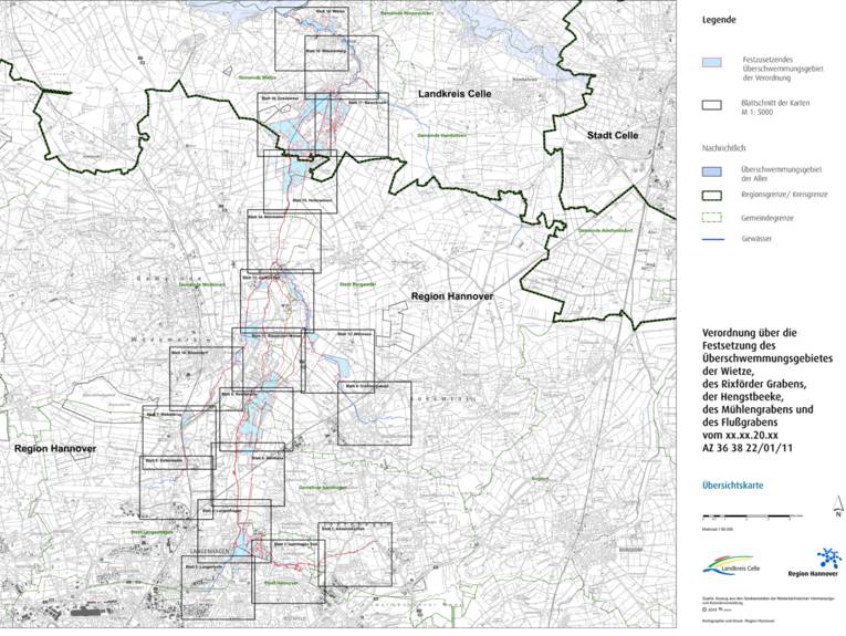 Karte des Wietzeverlaufs mit markierten Abschnitten