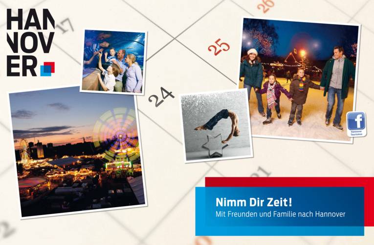 Plakatmotiv mit Kalneerblatt, Veranstaltungsanregungen, Bilder von fröhlichen Familien