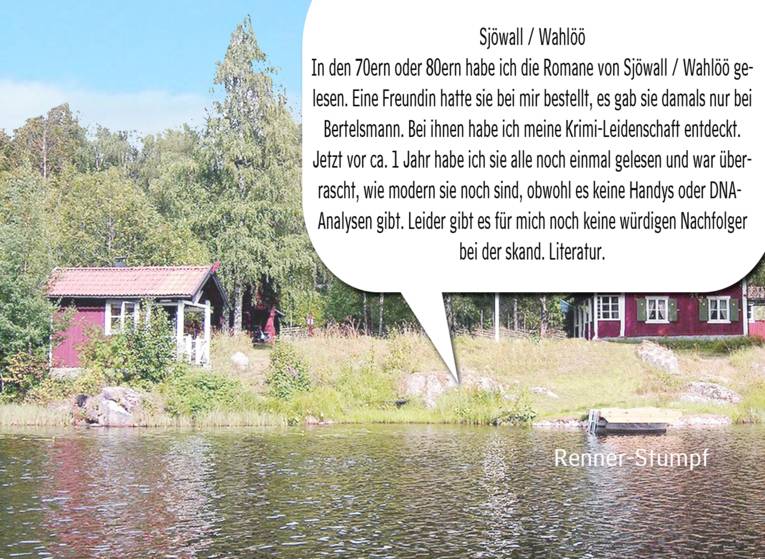Hintergrund: schwedisches Ferienhaus (Holger.Ellgaard), Vordergrund: Empfehlung von Frau Renner-Stumpf