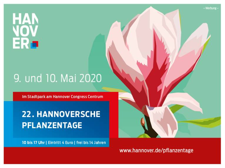 Grafik einer Blüte, in der die Hannoverschen Pflanzentage angekündigt werden. 