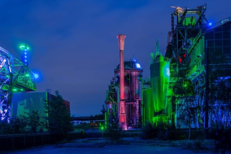 Industriebrache; Duisburg; Nacht, Beleuchtung