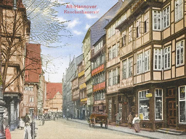 Knochenhauerstraße, kolorierte Foto-Postkarte von1929