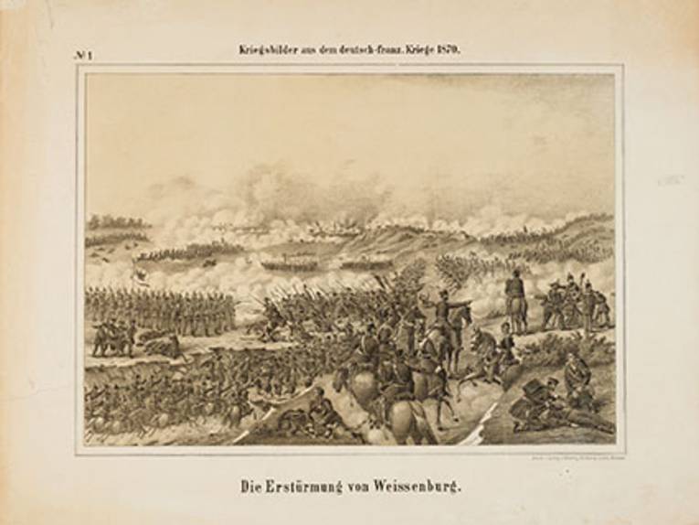 "Die Erstürmung von Weißenburg", Lithographie, 1870

