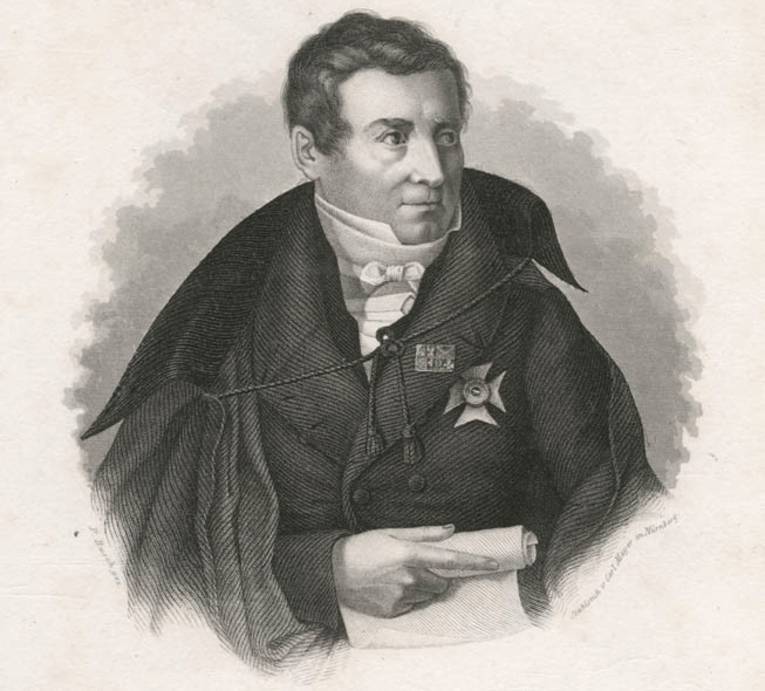 Porträt August Wilhelm von Schlegel, Stahlstich von Carl Mayer, Nürnberg
