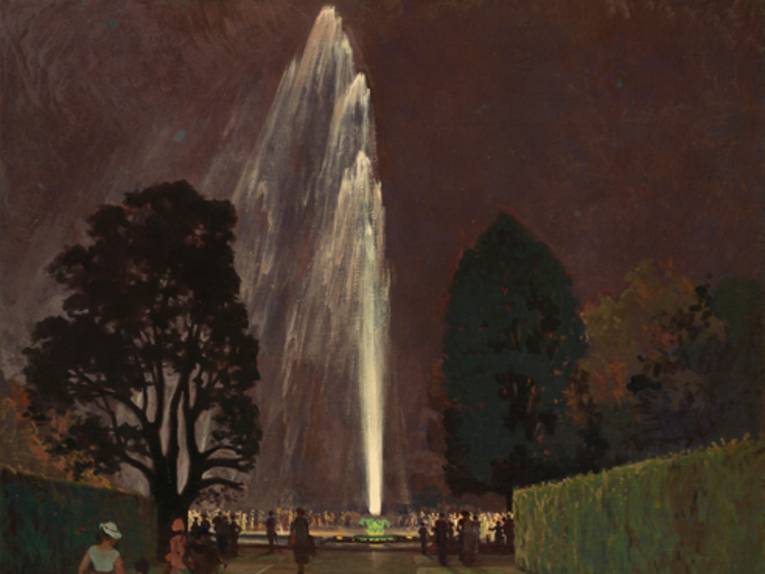 Die Große Fontäne bei Nacht, Öl auf Leinwand von Richard Schlösser, 1937 