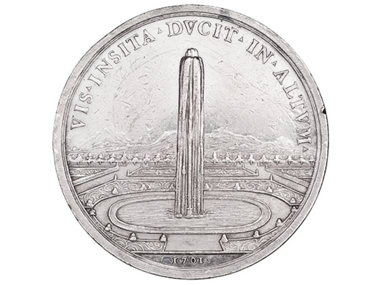 Große Fontäne mit Becken, Rückseite einer Medaille