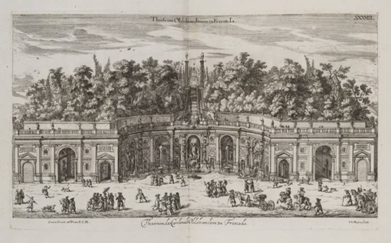 Wassertheater des Kardinals Aldobrandini in Frascati, Kupferstich von Johannes Meyer