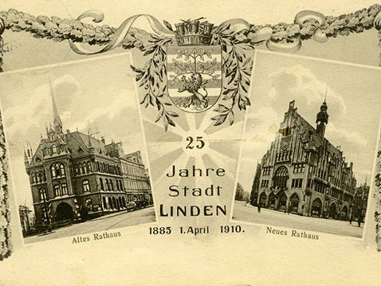 Postkarte  (Ausschnitt) "25 Jahre Stadt Linden"