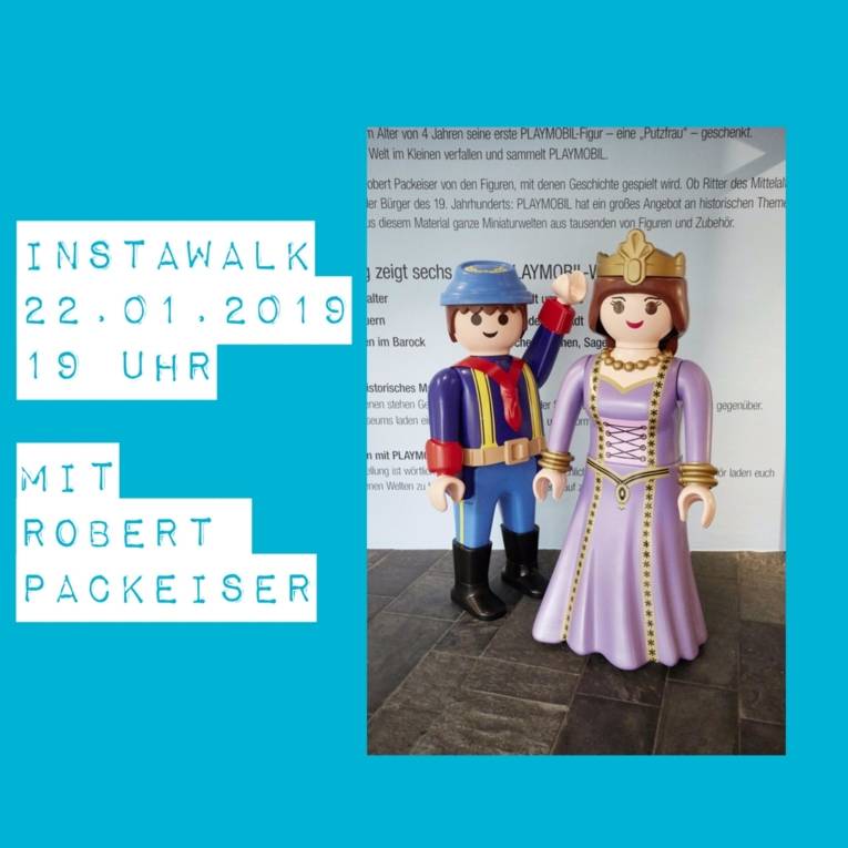 Werbung für den Instawalk mit zwei Playmobilfiguren