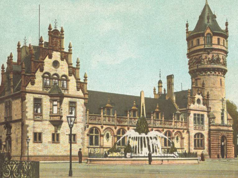 Farbige Postkarte mit der  Flusswasserkunst, Bildausschnitt