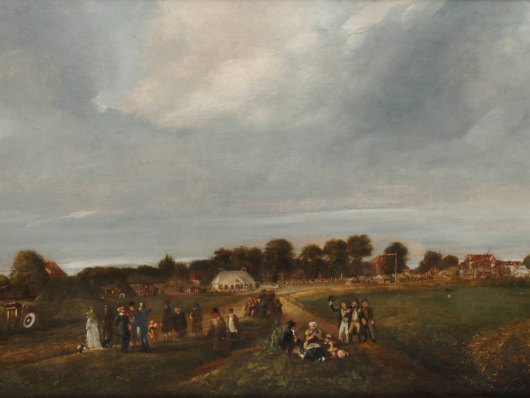 Schützenfest der Altstadt. Altstädter Schützenplatz auf dem nordöstl. Teil des Klagesmarktes. Ölbild, wohl von Burchard Giesewell, 1824-1826