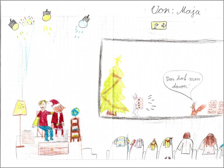 auf Majas Bild ist im Kinosaal und auf der Leinwand Weihnachten