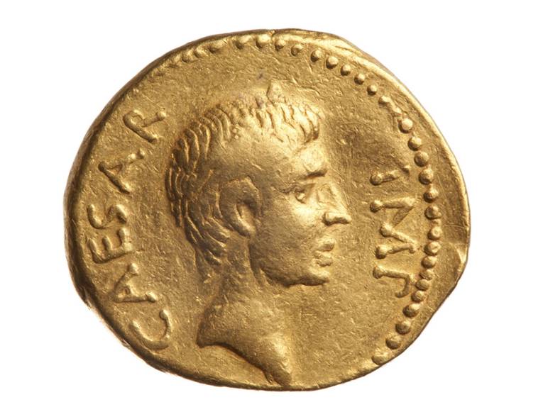 Goldmünze mit dem Porträt des Octavian