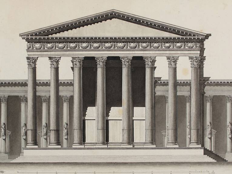 Baal-Tempel in der syrischen Ruinenstadt Palmyra, Zeichnung von Louis-François Cassas