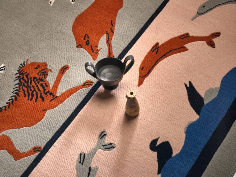 In Nepal handgeknüpfter Teppich mit etruskischen Motiven