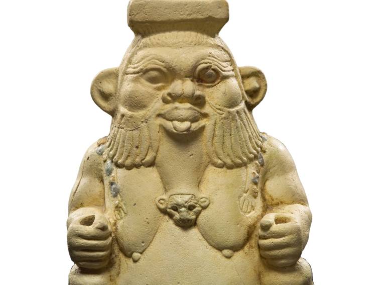Salbgefäß in Gestalt von Bes, Fayence, um 600 v. Chr.
