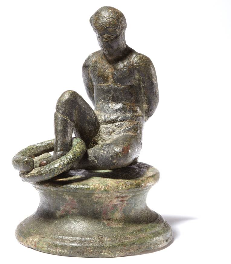 Statuette, Gefangener Germane, Bronze, römisch, 1. Jh. n. Chr.

