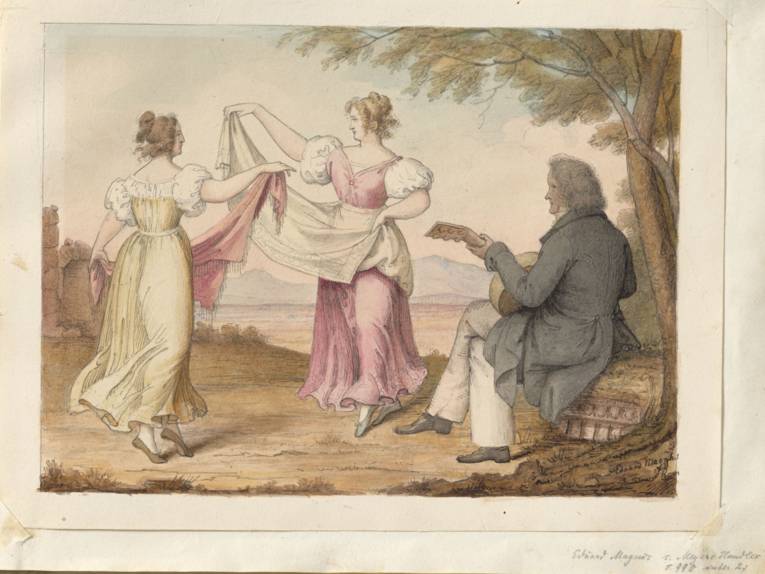 Eduard Magnus (1799 - 1872),Thorvaldsen spielt Gitarre zum Saltarello der Damen Rehberg