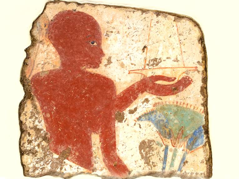 Priester mit Strauß von Papyruspflanzen, Malereifragment aus dem Grab Nr. 181 in Theben-West von Ipuki und Nebamun 