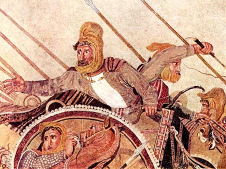 Ausschnitt aus dem sog. Alexandermosaik, Schlacht bei Issos (333 v. Chr.), Darius III.