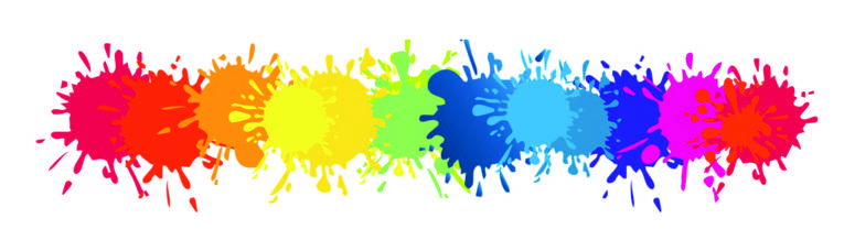 Logo aus bunten Farbklecksen. 