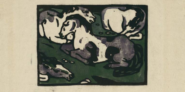Franz Marc, Ruhende Pferde, 1911/12; Farbholzschnitt, 16,8 x 22,8 cm