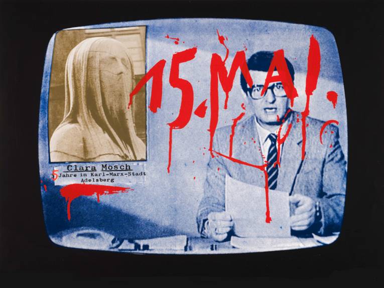 Plakat zum fünfjährigen Bestehen der Künstlergruppe Clara Mosch