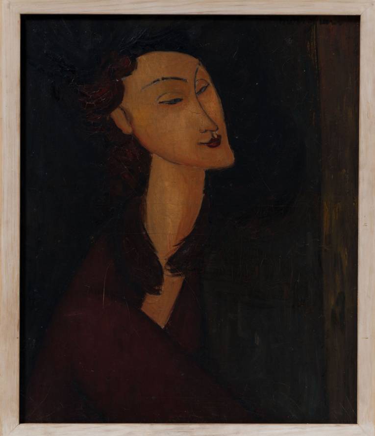 Gemälde, das einen Frauenkopf zeigt. 