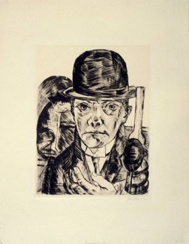 Max Beckmann, Selbstbildnis mit steifem Hut, 1921