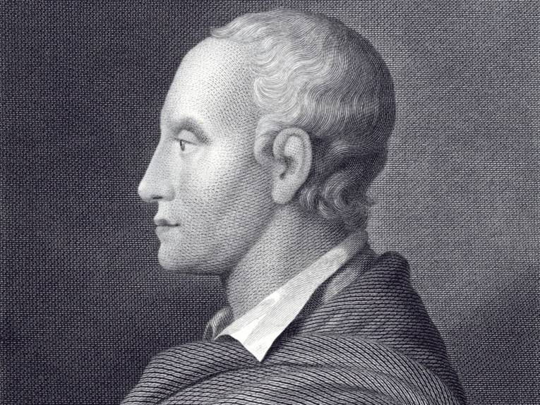 Brustbild des Dichters im seitlichen Profil