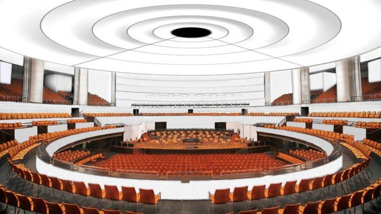 Simulation des Kuppelsaals im Hannover Congress Centrum nach einer möglichen Modernisierung