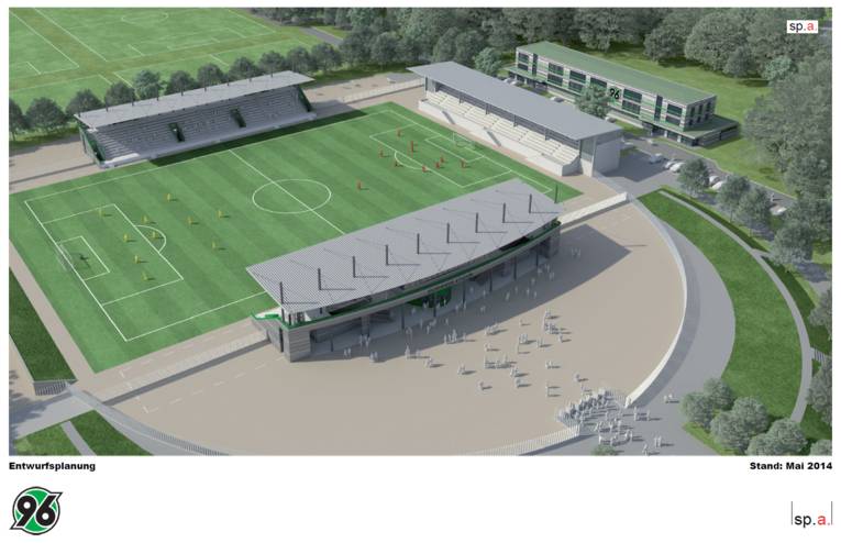 Entwurf des Neubaus des 96-Nachwuchsleistungszentrums inklusive Eilenriedestadion