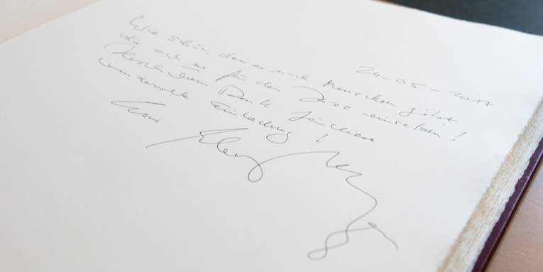 Klaus Doldingers Eintrag im Goldenen Buch